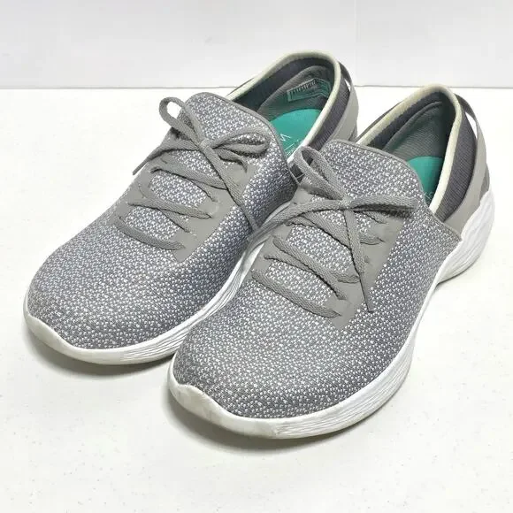 Skechers You Inspire Slip-On Walking Shoe Sneaker Womens 8.5 Gray Faux Lace Up - Picture 1 of 15